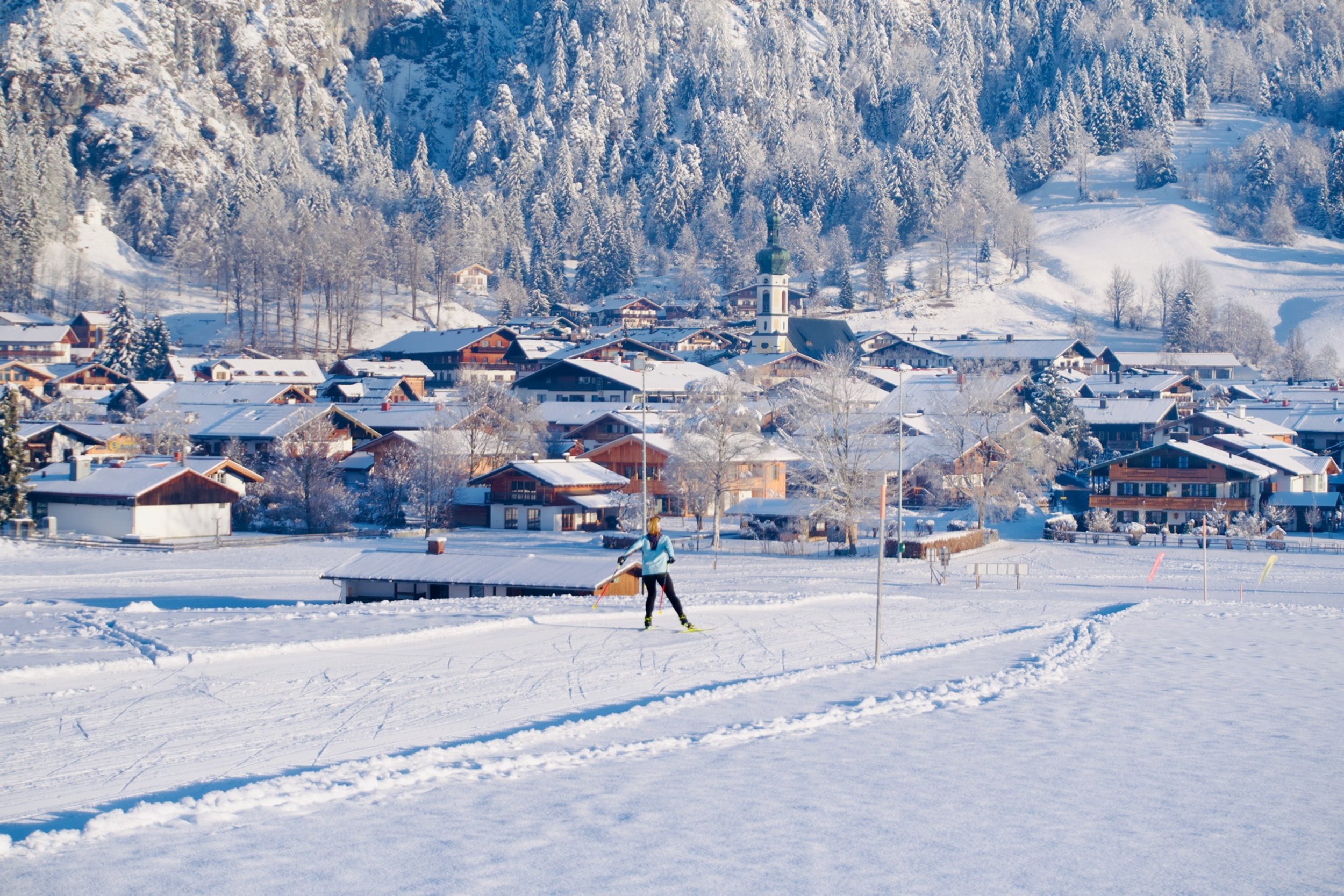 Langlaufen in Reit im Winkl in der Morgenstimmung